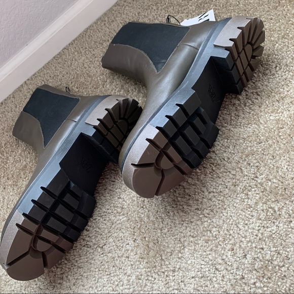 New Zara Chelsea Khaki Leather Ankle Boots Lug Soles Size 7.5 8 9 10 1176/810 - Picture 4 of 7